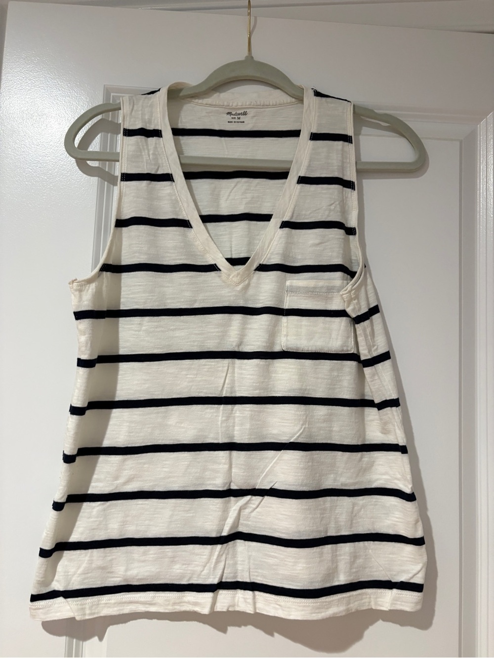 Madewell Cream and Black Striped V-Neck Tank